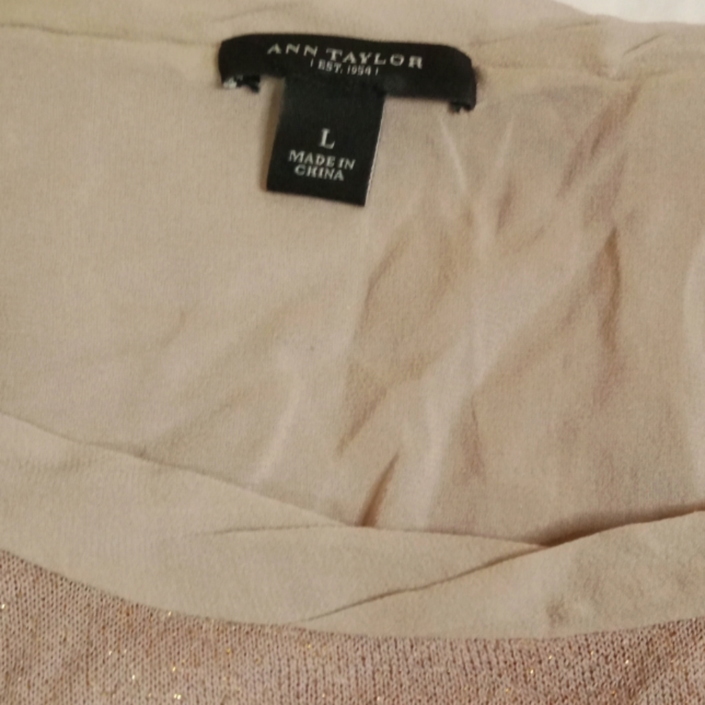 Gorgeous Lightly Sparkly Ann Taylor Sheath Shirt and Thin Cardigan Set, 90% Silk